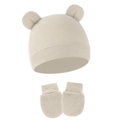 4 Pack Newborn Hats Mittens Set Bear Ears Preemie Hat Infant Hospital Mitten for Baby Boy Girl 0-6 Months4
