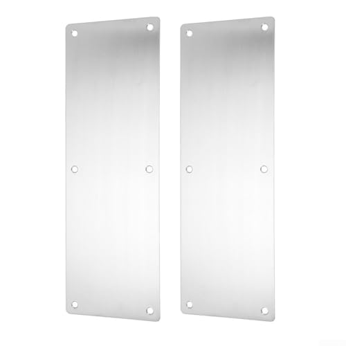2 placas plateadas para puerta, placas de acero inoxidable para puerta de madera, metal, interior/exterior, antiarañazos, para protección
