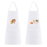 LUKDUNG 2 Stück Damen Männer Schürze, Verstellbare Küchenschürzen mit 2 Taschen, Kochschürze für Küche Restaurant Café Hausarbeit, Weiß