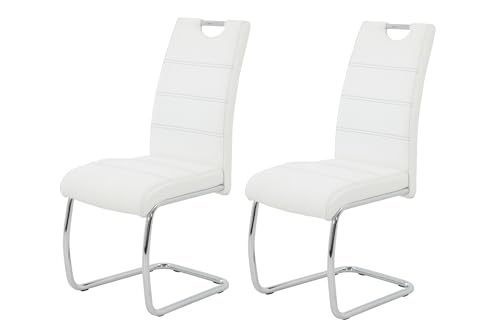 Hela Tische, Flora Set de 2 Sillas Cantilever, Sillas de Cocina de Piel Sintética Blanca, Orificio de Agarre, Estructura de Metal Cromado, 42 X 57 X 98 cm