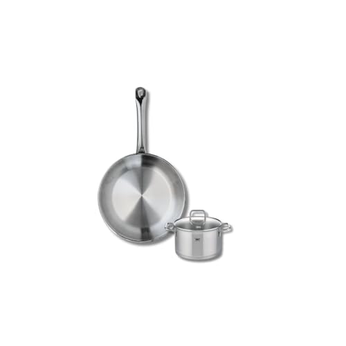 ELO 9692250 Batterie de cuisine 2 pièces, Ensemble de 1 Poêle de cuisson 24 cm et 1 faitout 12 cm Elo Profi Citrin, inox, induction, Gris Clair