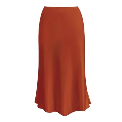 Daily Women's Skirts Women High Waist Hidden Elasticized Waistband Midi Skirts Midi Long Length Silk Satin Khaki XXL