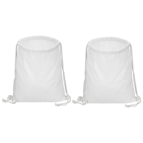 PATIKIL Cotton Drawstring Bags, 2Pcs Cotton Canvas Drawstring Backpack Foldable Sports Gym Bags for Women Men Gym Sports Trip White