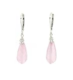 Sterling Silver Cap and Leverback Earrings made with Faceted Rose Quartz Teardrops