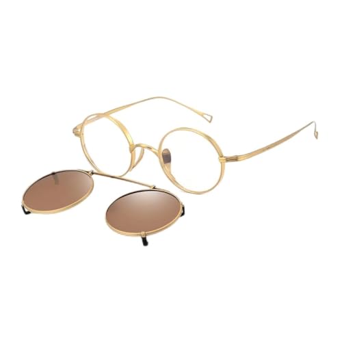 Monture de lunettes rondes titane pur avec lunettes de soleil polarisées mixte