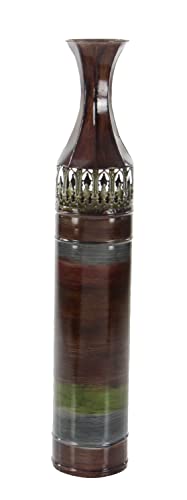 Deco 79 Metal Cylinder Vase With Laser Cut Antefix Design, Set Of 3 34", 31", 28"H, Bronze #TOP7