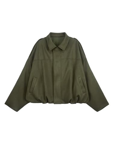 Womens Bomber Jacket Faux Suede Casual Cropped Pilot Coat Lapel Collar Causal Oversized Trendy Outwear - Main Image