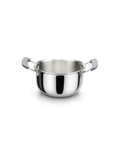 Image of Silver Queen Tri-Ply Stainless Steel Mini Casserole Saucepot | Rice Patila | Induction & Gas Compatible, Even Heat Distribution & Durable Design, Gift Item (with LID, 10 CM, 0.35 LTR)