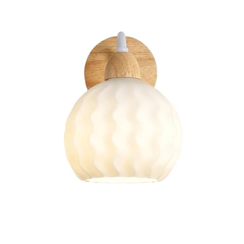 SppQSHup Japanese Style Modern Milk White Glass Sconce, Nordic Wood Finish, Bedside Wall Light, Hardwired Mid-Century Globe Lamp, Ideal for Bedroom, Living Room, Balcony, Aisle, and Stairs Wall Mount
