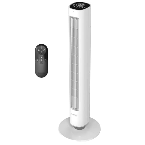 Image of Lasko Pinnacle 40 inch DC Tower Fan for Bedroom, Living Room, Home Office - 32 ft /s Airflow, 50 ft Distance, 90 Oscillation - AirSense, 12 Speeds, Night Light - Quiet 24 dBA - Remote, White