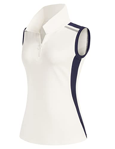 JACK SMITH Ärmelloses Golf-Poloshirt für Damen, mit Reißverschluss, kontrastierend, schnelltrocknend, beige, Klein Cover