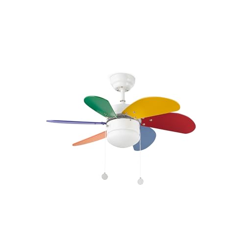 Faro Barcelona 33179   PALAO Ventilador de techo con luz 6 palas de MDF multicolor, Diámetro 760mm, Accionado por cadena