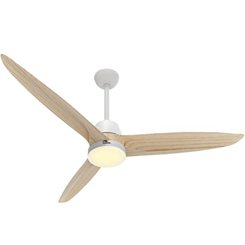 Sofucor Wood Ceiling Fans with Lights Remote Control, 56'' Ceiling Fan with Remote, Dimmable LED Light, Noiseless DC Motor & 3 Reversible Blades, Burlywood
