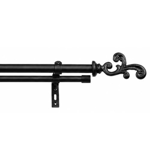 Image of 48 inch-88 inch Adjustable Double Curtain Rod For Door & Windows With Brackets Set Curtains Hanging Extendable Iron Metal Pipe Holder With Spiral Metal Finial (Black, 0.78 inch Diameter)