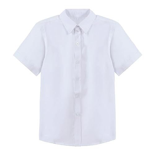 Mud Kingdom Kleine Jungen-Weiße Schulhemden Für 7-8 Jahre Jungen Kurzärmliges Hemd Mit Knöpfen Schuluniform-Hemden Einfarbig