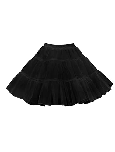 Vlazom Dam 50-tals underkjol klassisk A-linje underkjol, vintage, rockabilly tutu-kjol för bröllopsklänning, balklänning, cosplay, halloweenkostym, S-3XL, Svart, S-M