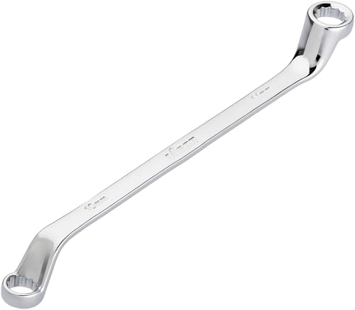Vigor Double Ring Spanner V7750-10X11, SW 10 x 11 mm, External Double Hexagon Profile, 15 Degree Offset, 198 mm Length, Chrome-Plated, in Accordance with DIN 838/ISO 10104
