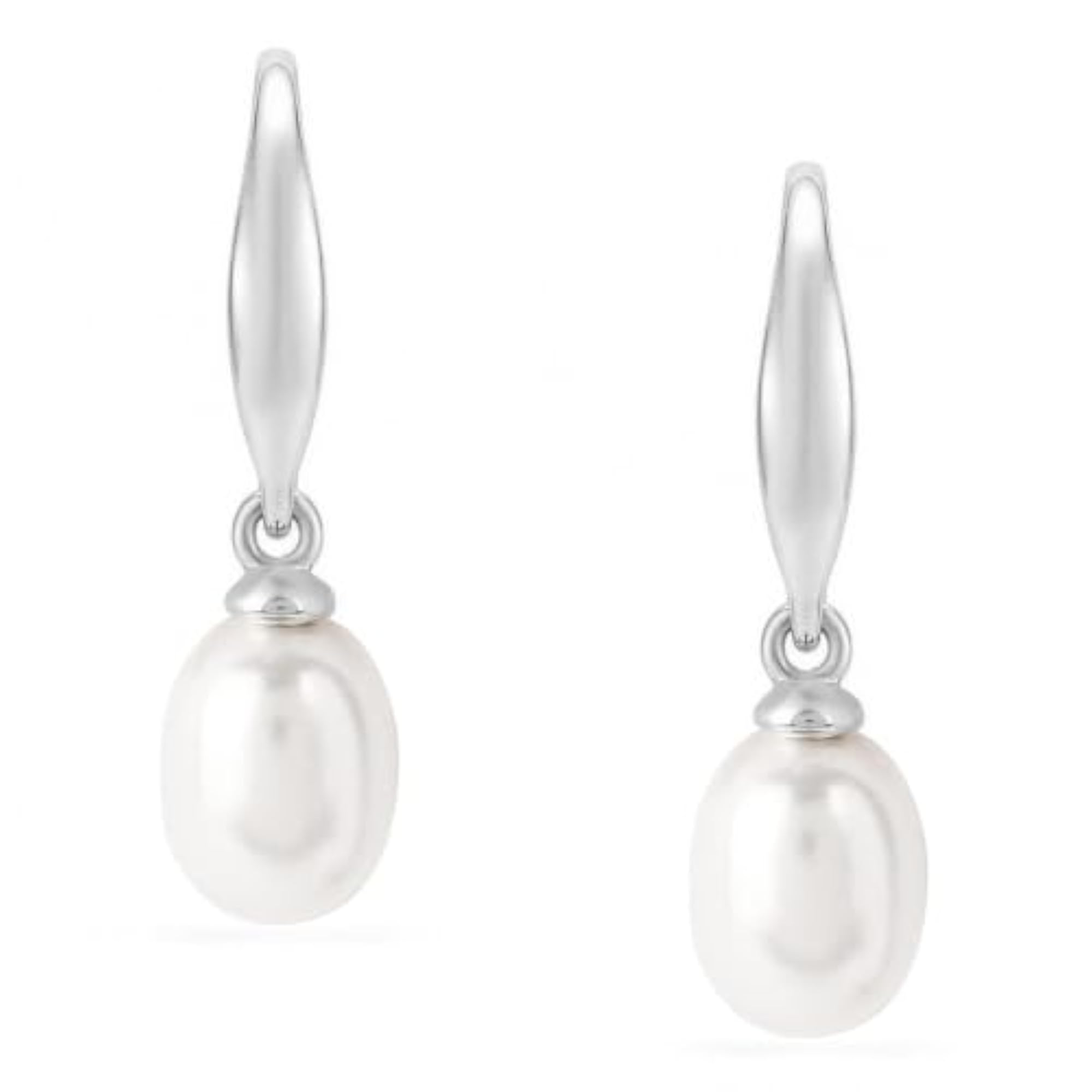 Women's 925 Silver Rhodium Plated Pearl Drop Earrings