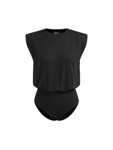 CIDER Womens Summer Tops Sleeveless Tank Tops Crew Neck Bodysuit Basic Tee Regular Fit Casual Bodysuits for Women Black
