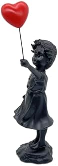 Cute Girl with Balloon Resin Sculpture Figure Statue for Home Decor,Banksy Statue Girl with Red Heart Balloon Figurine Modern Art Sculpture for Table Bookshelf Decor