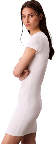 Calvin Klein Damen T-Shirt Kleid Mini mit Rundhalsausschnitt, Weiß (Brilliant White), XS – Ansicht 5