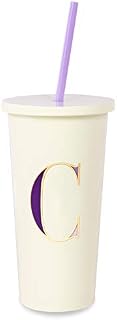 Kate Spade New York Insulated Initial Tumbler with Reusable Silicone Straw, 20 Ounces