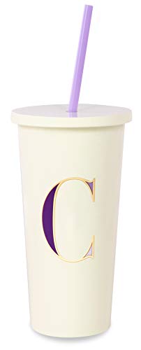 Kate Spade New York Insulated Initial Tumbler with Reusable Silicone Straw, 20 Ounces