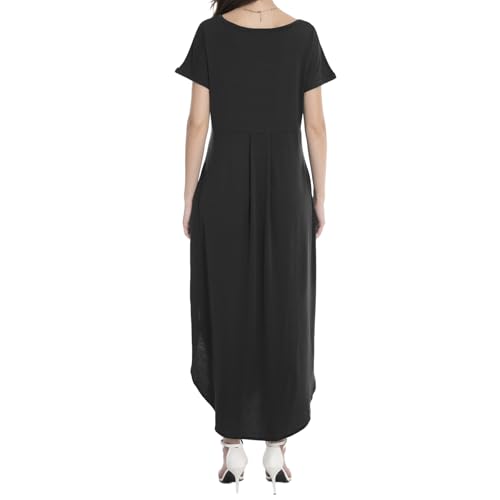 Image of Matchstick Women's Flowy Maxi Dress V-Neck Relaxed Loose Fit Short Sleeve Casual Sundress with Pockets Side Split Beach Dress
