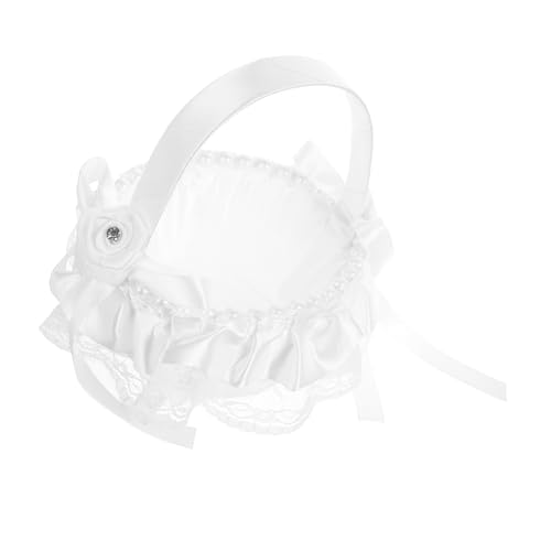 Wedding Flower Girl Basket with Lace Design and Pearl Decor Handheld Flower Basket for Wedding Party Home Decoration and Elegant Flower Girl Accessories