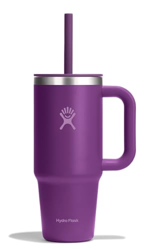 Image of Hydro Flask Travel Tumbler with Handle, Lid and Straw - Insulated Stainless Steel in 24 Oz Beachplum Purple