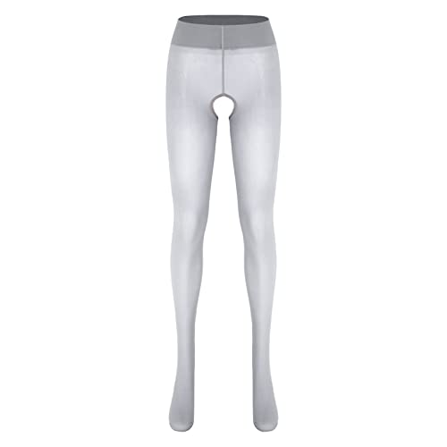 YiZYiF Women's Glossy Hollow Out Footed Tights Oily Shiny Pantyhose 8D Sheer High Waist Stockings2