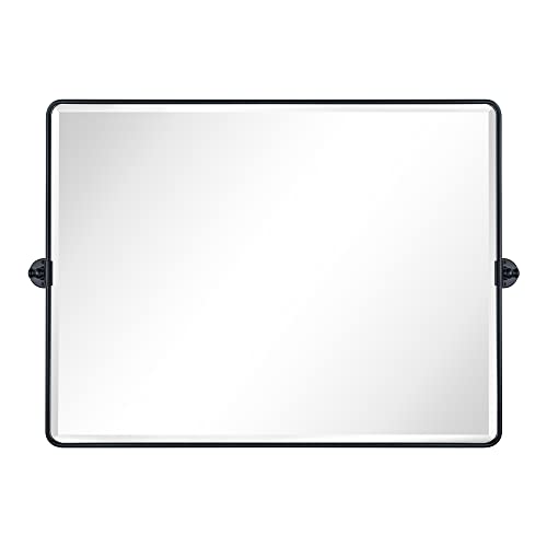 Image of TEHOME Pivot Mirror Matt Black Tilt Bathroom Vanity Mirror Black Metal Framed Rectangle Horizontal Tilting Beveled Vanity Mirrors, Overall 44.12 x 30 inches (Mirrror 40 x 30 inches)