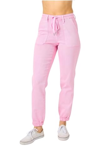 Judy Blue High Rise Garment Dyed Pink Denim Joggers