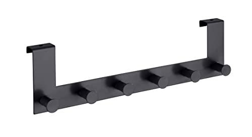 WENKO Türgarderobe Mod. Celano Hakenleiste mit 6 Haken aus lackiertem Stahl für Türfalzstärken bis 2 cm schwere Qualität 39 x 11 x 5 5 cm Schwarz
