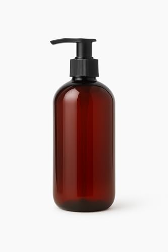 Image of Prakash 500 ml Amber Bottle (Pack of 12) Empty Plastic Trophy Pump Bottles Dispenser Portable Shampoo Lotion Hand Pump Bottle