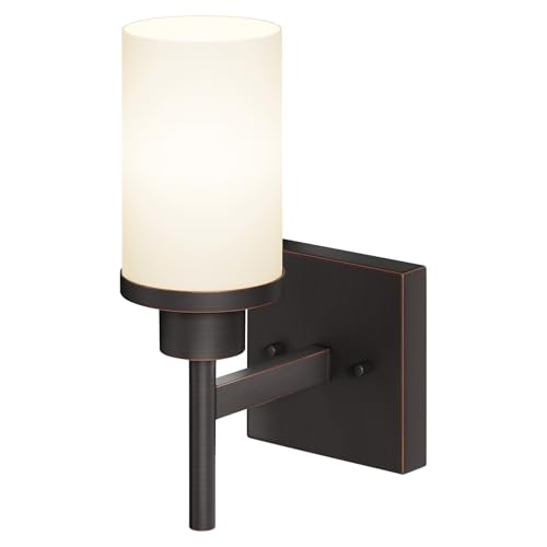 Image of Wall Lights Over Mirror Bathroom Vanity Light Fixtures with White Frosted Glass, Wall Sconce for Porch Hallway Entrance, Oil Rubbed Bronze T001ORB-L1
