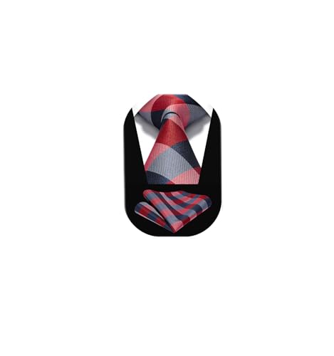 Image of HISDERN Ties for Men Plaid Checkered Tie with Pocket Square Woven Business Formal Necktie Handkerchief Set Wedding Party