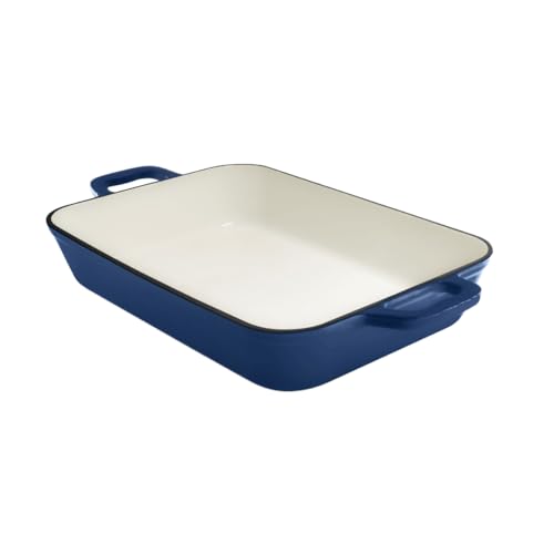 GRAND FEU Cazuela Rectangular de hierro fundido esmaltado para Lasaña, Platos para Horno - Molde para Gratinar Fuente de Cocinar elegante y minimalista con revestimiento de esmalte - 3,2 L, Azul