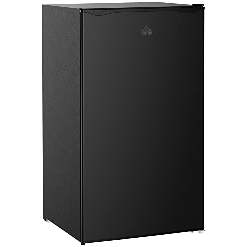 Mini Fridge with 3.2 cubic-ft Freezer, Single Door Compact Refrigerator with Adjustable Thermostat, Shelf and Reversible Door for Bedroom, Dorm, Home Office, Energy Efficient, Black