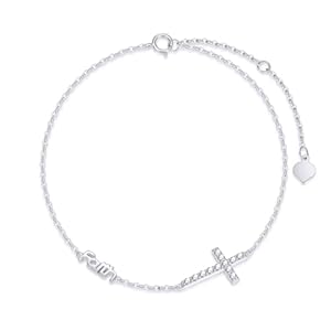 SISGEM 10k White Gold Created Moissanite Faith Cross Anklets for Women, Religious Ankle Bracelet Jewelry Comfirmation Gifts for Her, 9.4-11 inch