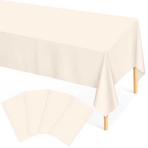 Image of Mulbozy 4 Pcs Ivory Plastic Table Cloth Disposable, 54 x108 Inch, Beige