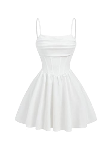 Floerns Girl's Floral Sleeveless Ruched Ruffle Hem A Line Cami Short Dress | Floral Print Spaghetti Strap Dress with Corset Waist, A Line Silhouette for Summer Outings, White Cream, 12 Years