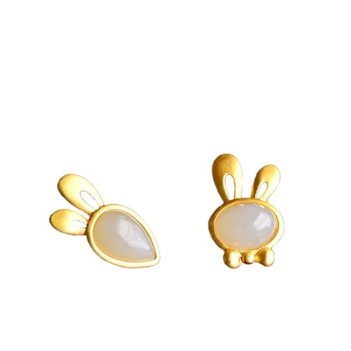 Boucles d'oreilles en Jade Hetian à dos plat asymétriques pour femme