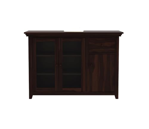 Image of Solid Sheesham Wood Sideboard Cabinet for Living Room | Crockery Cabinet with 2 Acrylic Glass Door | Kitchen Display Unit | 2 Acrylic Glass Doors, 1 Door Cabinet & 1 Drawer | Walnut