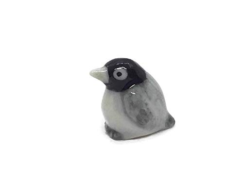 Tiny ½ Inch Black Gray Baby African Penguin Figurine - Miniature Hand Made Ceramic Aquatic Flightless Marine Bird Antarctic Polar Animals Porcelain Decorative Collectible Figure Décor Gifts