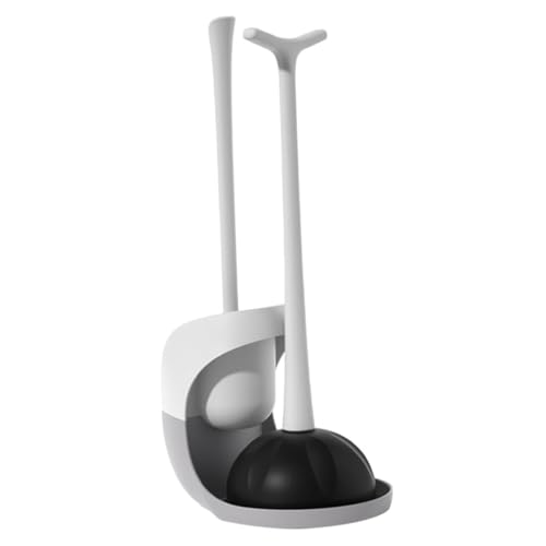 Cabilock Detachable Plunger and Bowl Brush with Stable Holder Base Dual-use Bathroom Cleaning Kit for Toilets Floor Drains Sinks Bathtubs Space-saving Design for Home Hotel Office and Mall