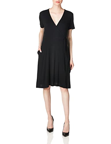 Star Vixen Women's Plus-Size Plus-Size Str Ponte Classic Fauxwrap Dress W Collar Dress, Navy, 2X