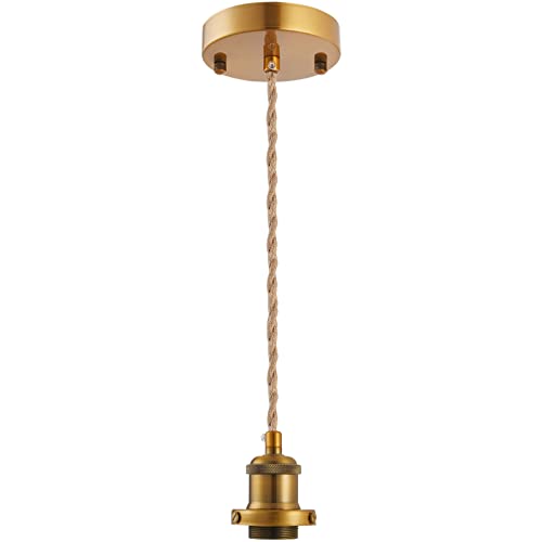 Image of Industrial Mini Pendant Light Kit, E26 Socket Pendant Hanging Light, Hemp Rope Vintage Hanging Pendant Light Cord, Adjustable Pendant Lights Ceiling Mount Kitchen Island Farmhouse