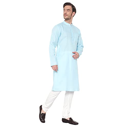 Image of LATEST CHIKAN Men's Cotton Blend Regular Solid Kurta Pyjama Set - Casual Ethnic Set