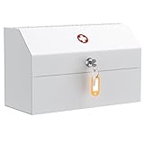 Uniclife Wall Mount Medicine Cabinet with Key Lock Locking First Aid Cabinet Lockable Medical Cabinet Small Medicine Organizer Secure Metal Storage Box, White